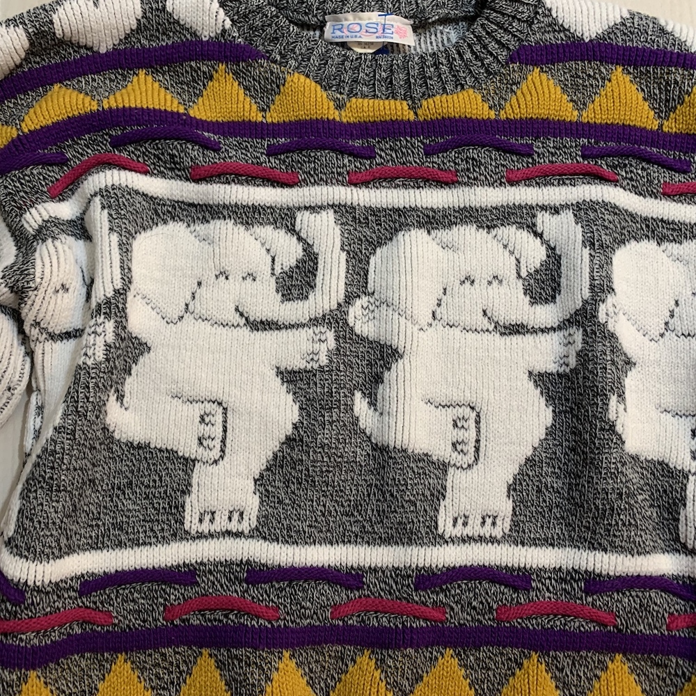 womens rose sweater elephants multi colored - Picture 2 of 5